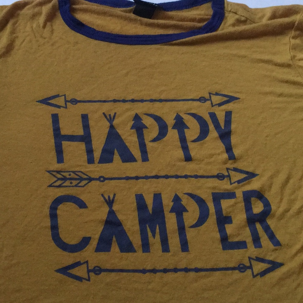 RUE21 YELLOW AND BLUE “Happy camper” CROP TOP